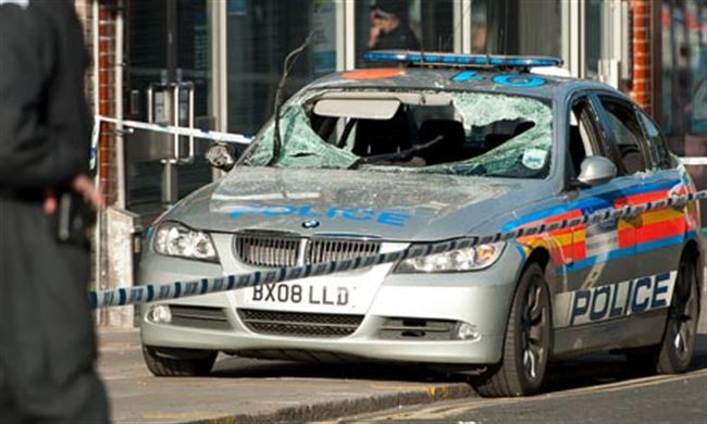damaged police vehicle pictured Enfieldnorth London